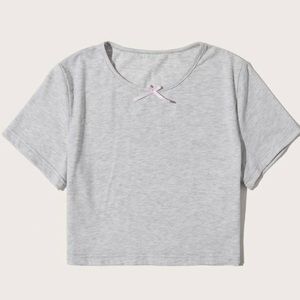 bow detail grey cropped tee
